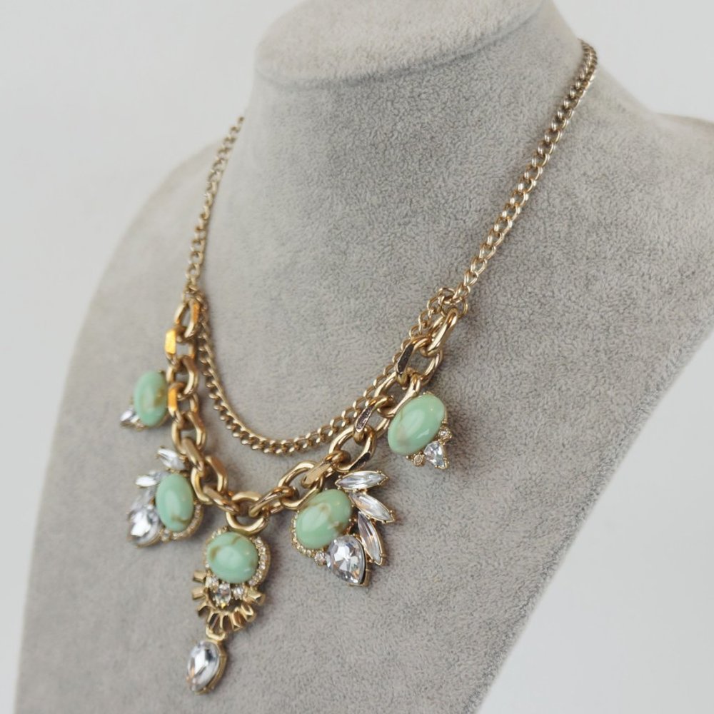 Chunky Mint Green Faux Crystal Statement Necklace - Picture 3 of 8
